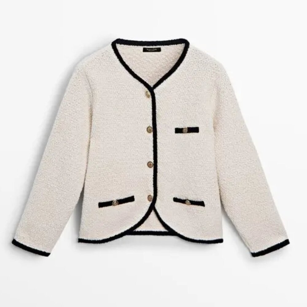 Massimo Dutti Contrast Textured Knit Cardigan